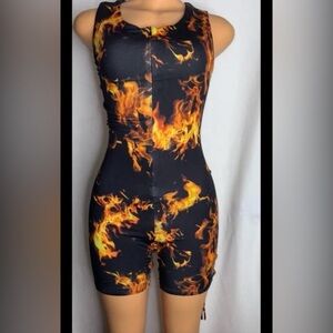 Black and Orange Flame Print Romper